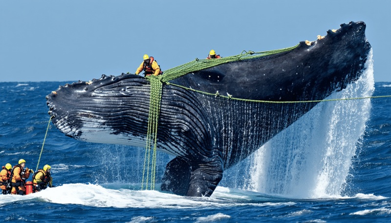 Une Baleine à Bosse Libérée des Filets de Pêche en Mer Baltique